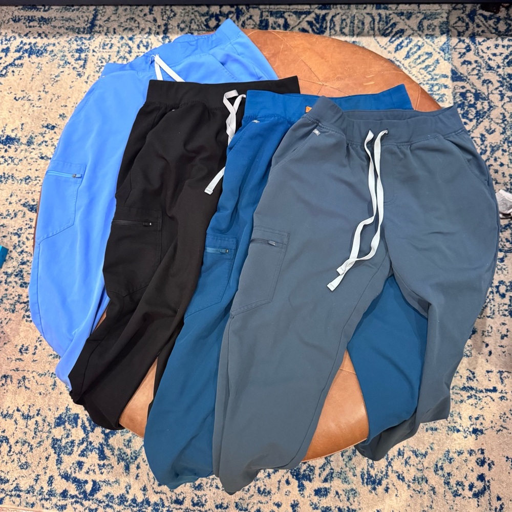 Lot of Four (4) Medium Figs Women's jogger scrub Pants in Blue, Black, and Gray